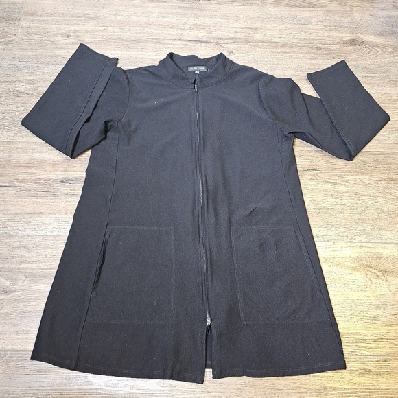 Eileen Fisher Womens Crepe Jacket Sz M Black Full Zip Stretch - Picture 9 of 13